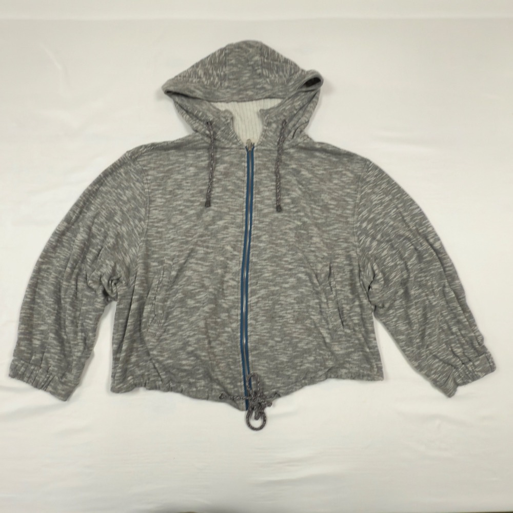 Free People Heathered Grey Drawstring Cropped Hoodie Full Zip Women Size Large